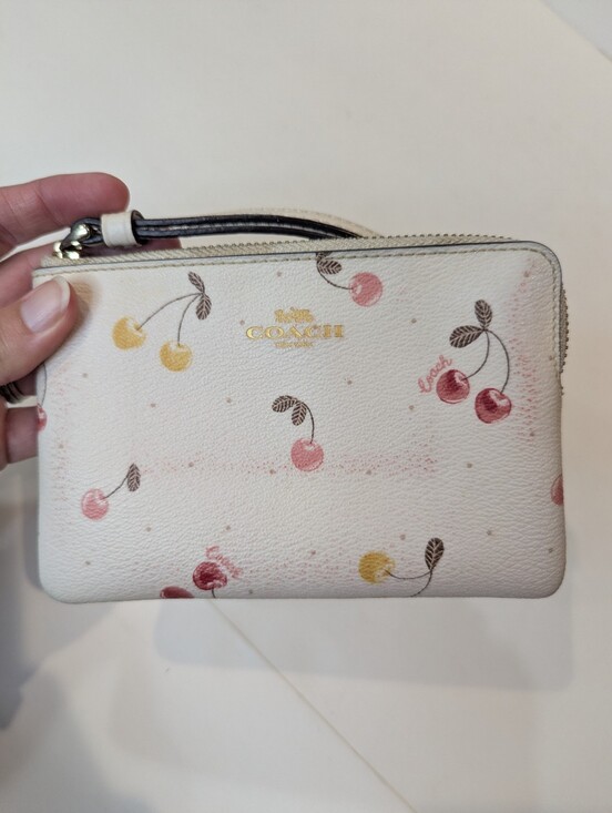 Coach Handbags - Coach Cream And Painted Cherry Wristlet With Gold Logo